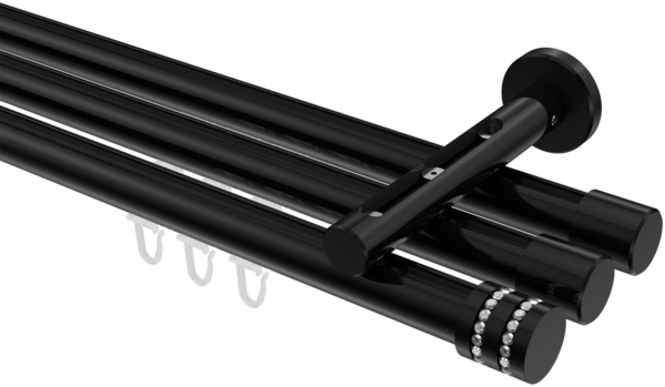 Innenlauf-Gardinenstangen-Set Siteno Estana 600 cm (geteilt in 3 x 200 cm), 3-läufig, 20 mm Ø Schwarz