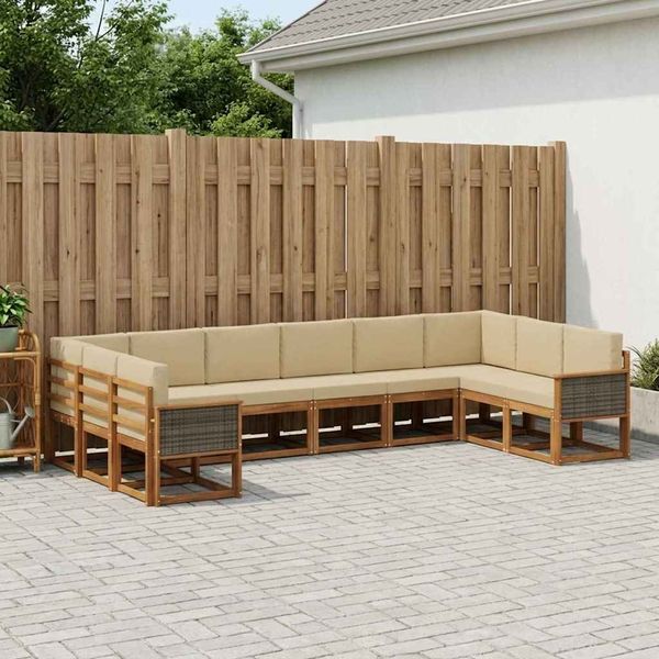vidaXL Outdoor-Sofagarnitur 10 pcs Natur und Beige Massivholz Akazie 3385569