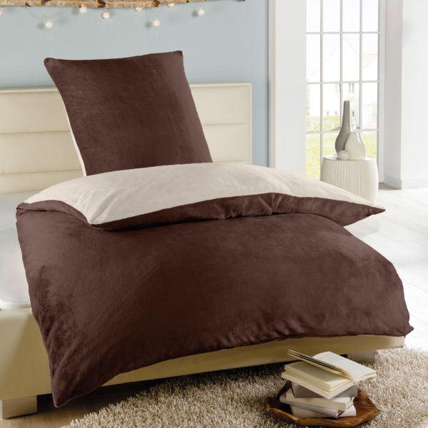 Bettwäsche 2-TLG Cashmere Touch ( Natur / Braun ) - Öko-Tex - 1 Bettbezug 135x200cm + 1 Kissenbezug 80x80cm Bettdecken Set mit Reißverschluss