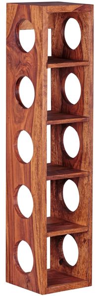 Weinregal MUMBAI Massiv-Holz Sheesham Flaschen-Regal Wandmontage für 5 Flaschen Holzregal modern mit Ablage 70 cm
