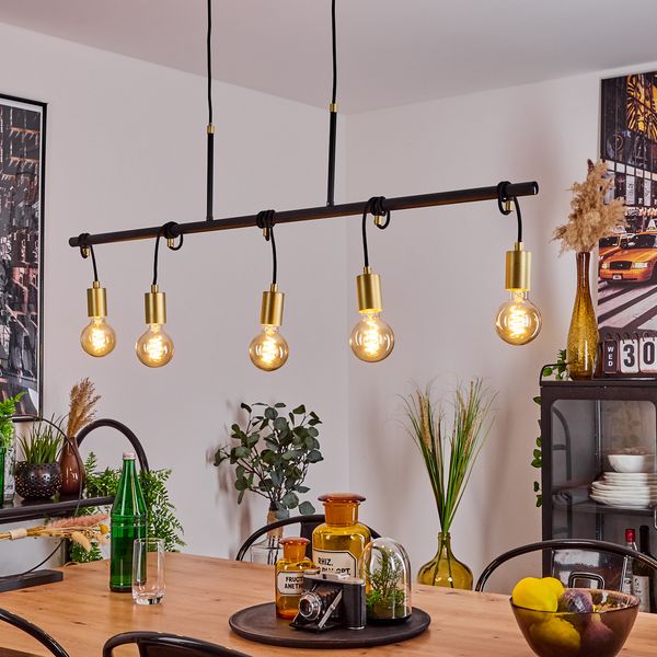 hofstein Pendelleuchte »Turriaco« längliche Vintage Hängelampe aus Metall in Schwarz/Gold, ohne Leuchtmittel, im Industrial-Style, 5xE27 je 40 Watt, Höhe max. 187cm