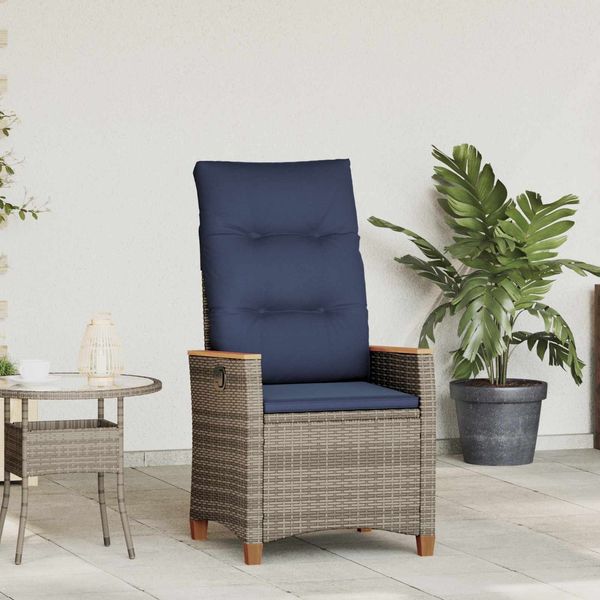 vidaXL Verstellbarer Gartenstuhl Grau und Marineblau Poly-Rattan 42026862