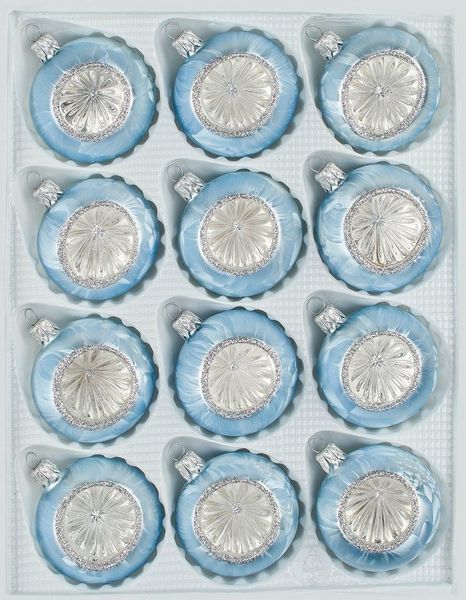 Navidacio Weihnachtsbaumkugel 12 tlg. Glas-Weihnachtskugeln Set in "Vintage Ice Blau Silber"