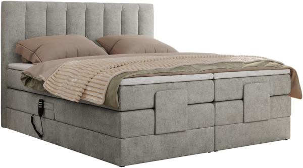 Boxspringbett mit elektrisch verstellbaren Matratzen, zwei Bettkästen und einem Topper - COMFORTO - 160 x 200 cm - Hellgrau Stoff - H3 Bild 5
