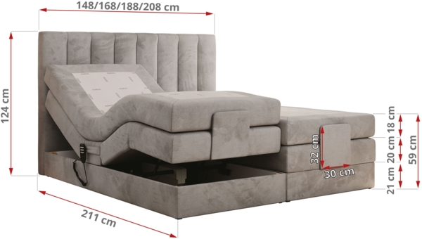 Boxspringbett mit elektrisch verstellbaren Matratzen, zwei Bettkästen und einem Topper - COMFORTO - 160 x 200 cm - Hellgrau Stoff - H3 Bild 6