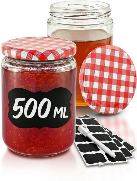 Praknu Einmachglas 12 Einmachgläser 500ml mit Schraubdeckel, Etiketten - Luftdichte, Glas, (Set, 12-tlg), Mit Etiketten & Stift - Luftdicht - Spülmaschinenfest