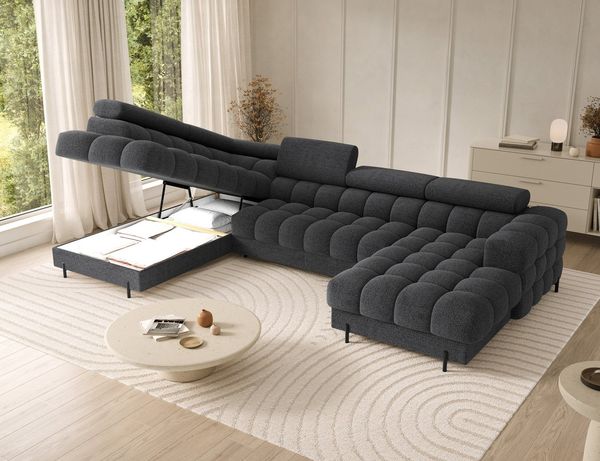 Lukas Möbel Wohnlandschaft Deisgner XXL-Sofa in U-Form Falco mit Schlaffunktion Bettkasten, mit Schlaffunktion, Bettkasten, verstellbaren Kopfsützen