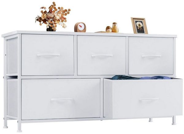 DUMOS Schubkastenkommode Kommode mit Schubladen, Ablageschrank aus Stoff Schubladenschrank (für Schlafzimmer, Wohnzimmer, Kinderzimmer, Flur, Aufbewahrungsschrank), mit Metallgestell Schubladen aus Stoff