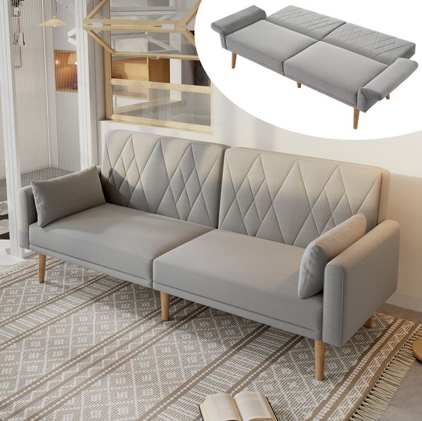 Schlafsofa 2-Sitzer Samt Grau, 180x75x82 cm, verstellbare Rückenlehne & Armlehnen