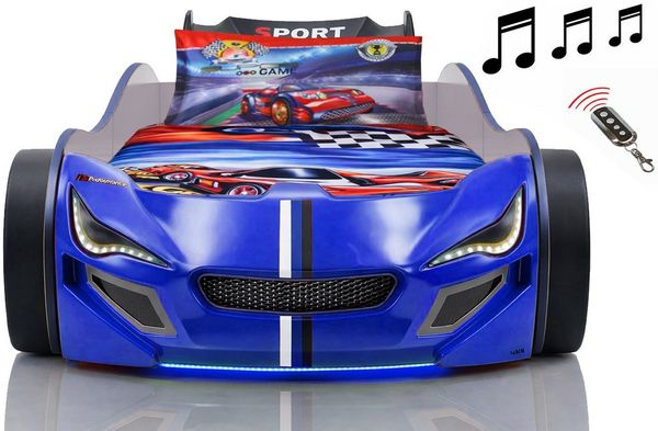 Aileenstore Autobett TURBO GTE (inkl. Zubehör), Kinderbett 90x200, Lattenrost,LED,Unterbodenlicht,Sound,Fernbedienung
