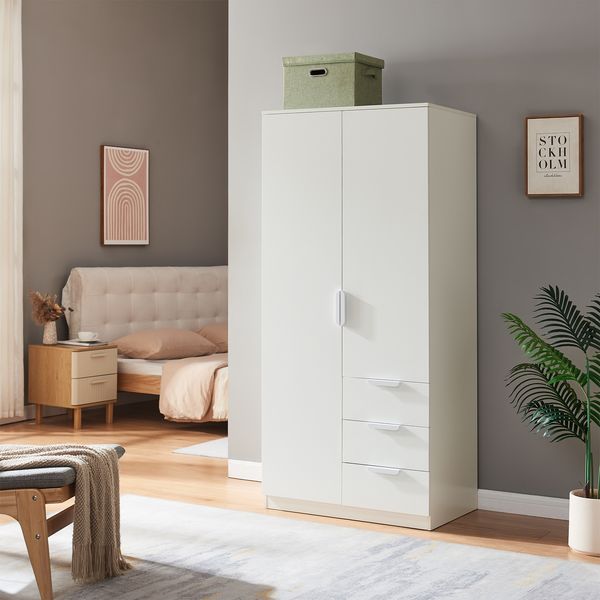 Kleiderschrank Eiselfing 176x80x52 cm 3 Schubladen Weiß [en. casa]