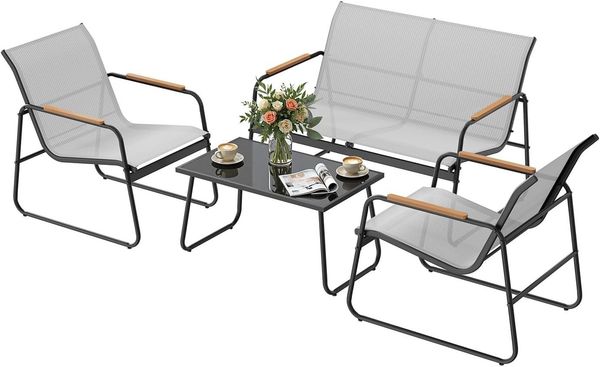 Woltu Gartenlounge-Set, (4-tlg), Gartenmöbel-Set, 1 Tisch & 1 Zweisitzer-Sofa & 2 Sessel, Wetterfest