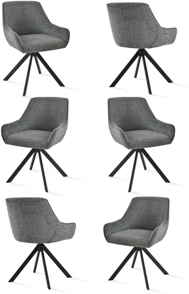 GOEURVANT 1178 Esszimmerstühle 6er-Set, 360° Drehbar, Chenille - Schiefergrau