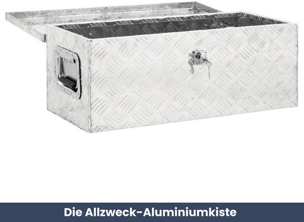 Aluminiumbox mit Deckel - Abschließbar | Alubox Deichselbox Alu Anhängerbox Werkzeugkiste Metall Transportbox Metallkiste, 70x31x27cm Silber Bild 2