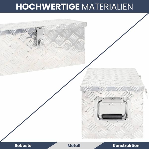 Aluminiumbox mit Deckel - Abschließbar | Alubox Deichselbox Alu Anhängerbox Werkzeugkiste Metall Transportbox Metallkiste, 70x31x27cm Silber Bild 4
