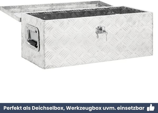 Aluminiumbox mit Deckel - Abschließbar | Alubox Deichselbox Alu Anhängerbox Werkzeugkiste Metall Transportbox Metallkiste, 70x31x27cm Silber Bild 6