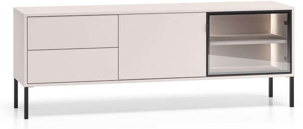 Selsey 'Barnee' - TV-Lowboard mit beleuchteter Glasvitrine, Kaschmirgrau, 160 cm