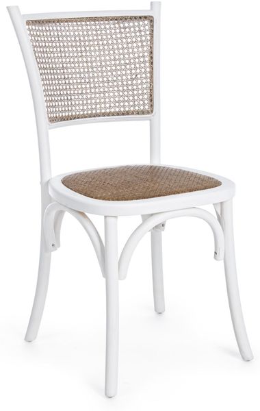 Stuhl Carrel aus Rattan und Ulmenholz, klassisches Design, Weiß, für den Innenbereich