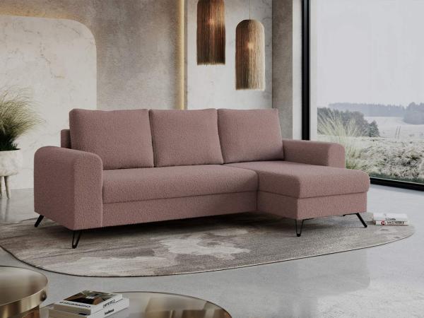 Wohnzimmersofa mit Schlaffunktion und Bettkasten - HUGO-Non - Rosa Boucle