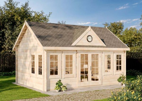 Alpholz Gartenhaus CLOCKHOUSE® XL Gartenhaus aus Holz Holzhaus mit 70 mm Wandstärke Blockbohlenhaus mit Montagematerial