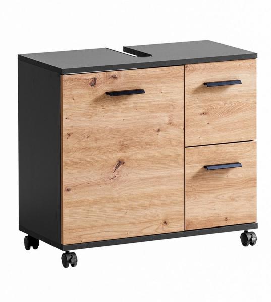 Lomadox Waschbeckenschrank PROVIDENCE-80 in anthrazit, 2 Türen, 2 Schubladen, rollbar