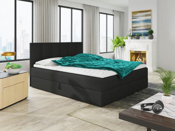 Boxspringbett Star mit Topper, Bonell-Matratze und 2 Bettkästen, Doppelbett, Polsterbett, Bett (Schwarz (Inari 100), 140 x 200 cm)