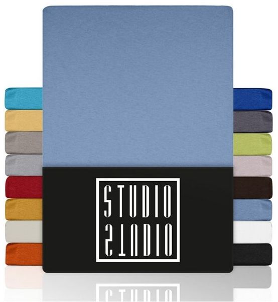 STUDIO Spannbettlaken Basic, viele Größen, 100% Baumwolle, OEKO-TEX 100, Jersey, Baumwolle, Gummizug: rundum, (1 Stück), 90x190 cm Bettlaken Spannbetttuch bis 25 cm Höhe - Mittelblau Bild 4