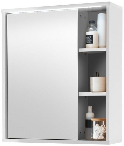 Stella Trading Spiegelschrank Bad mit LED-Beleuchtung in Weiß - Badezimmerspiegel Schrank mit viel Stauraum - 60 x 70 x 20 cm (B/H/T)