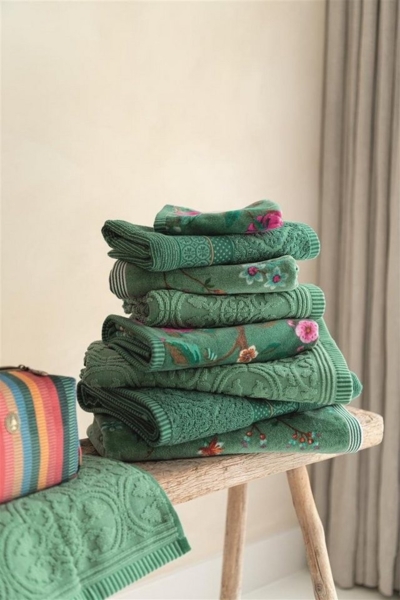 PiP Studio Handtuch Les Fleurs Green 30X50 Set A 3 Grün 100% Cotton, terry velour, 50, Baumwolle (1-St), Handtuch Frottetuch Bild 5
