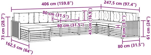 vidaXL Outdoor-Sofagarnitur mit Kissen 8 pcs Natur und Creme 3373935 Bild 9