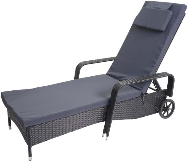 Poly-Rattan Sonnenliege Carrara, Relaxliege Gartenliege Liege, Alu ~ anthrazit, Kissen grau Bild 8