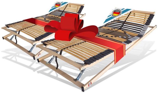 Lattenrost mit 42 Leisten, 100% Buche, 7 Zonen, MONTIERT bis 250 Kg BELASTBAR, Matratzen Perfekt, Kopfteil manuell verstellbar, Fußteil manuell verstellbar, Spar Set im Angebot vorhanden, Lattenrost mit Trio Kautschukkappen Top Lagerung der Leisten