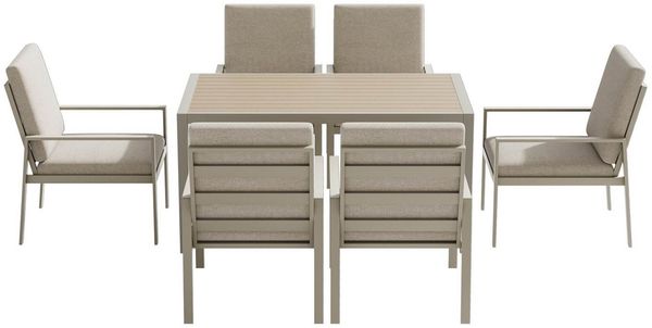 MeXo Gartenlounge-Set Gartenmöbel Set mit Esstisch, (Gartenessgruppe Set 6 Personen, Aluminium, wetterfest, hoher Sitzkomfort), mit pflegeleichte Polywood-Tischplatte, bis 140 kg belastbar