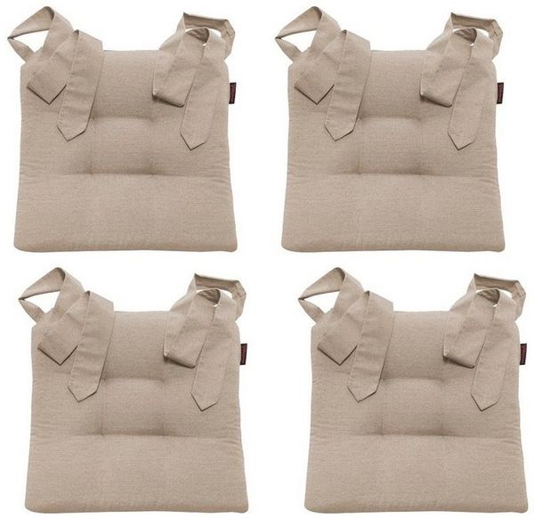 MAGMA Stuhlkissen Sitzkissen FINO Schleifenband Auflage - ca. 42cm x 46cm x 7cm - 4er Set taupe