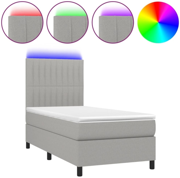 vidaXL Boxspringbett mit Matratze & LED Hellgrau 90x190 cm Stoff 3134997