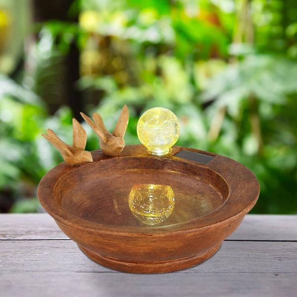 LED Solarleuchte, Gartendeko, Vogeltränke, braun, H 12,3 cm