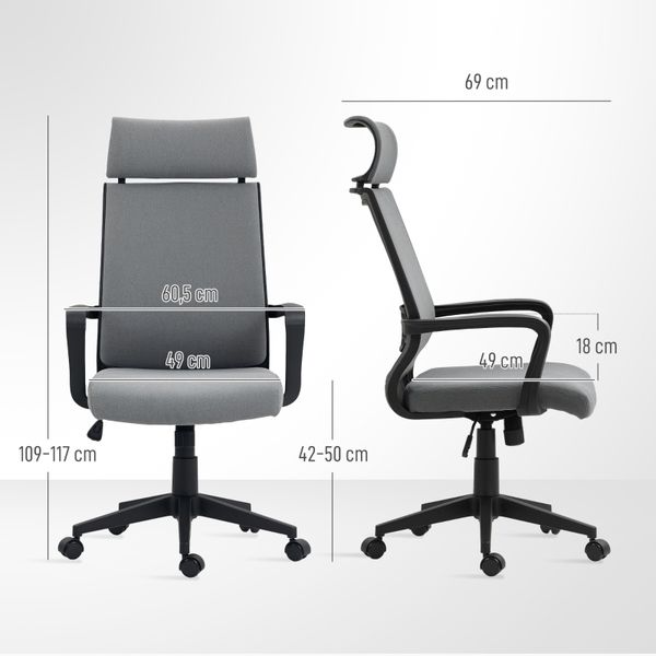 Bürostuhl in Kunstwolle-Optik mit hoher Rückenlehne & Wippfunktion, 60,5x69x109-117 cm, Dunkelgrau Bild 7