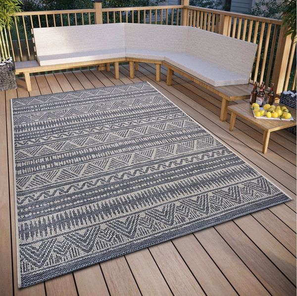 Hanse Home Loto Outdoor Teppich Wetterfest – Modernes Boho Ethno Muster Wasserfest, robuster Aussenteppich Flachgewebe für Garten, Balkon, Terrasse, Wohnzimmer – Beige, 76x150 cm