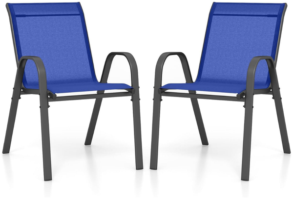 2er Set Gartenstühle stapelbar Stapelstühle aus Textilene und Metallgestell 56 x 70 x 84 cm Blau