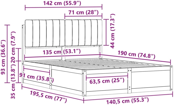 vidaXL Bettgestell mit gepolstertem Kopfteil Schwarz 135 x 190 cm 3398241 Bild 10