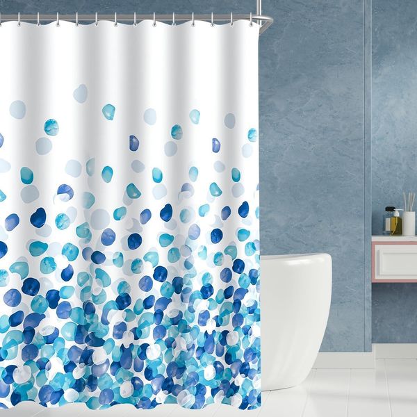 Duschvorhang Blaue Blüten 200x200cm, Antischimmel Textil, Wasserabweisend