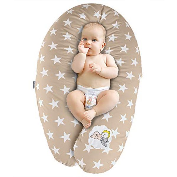Sei Design Stillkissen | Füllung: schadstoffgeprüfte EPS-Mikroperlen XXL 190x30 cm Sterne beige