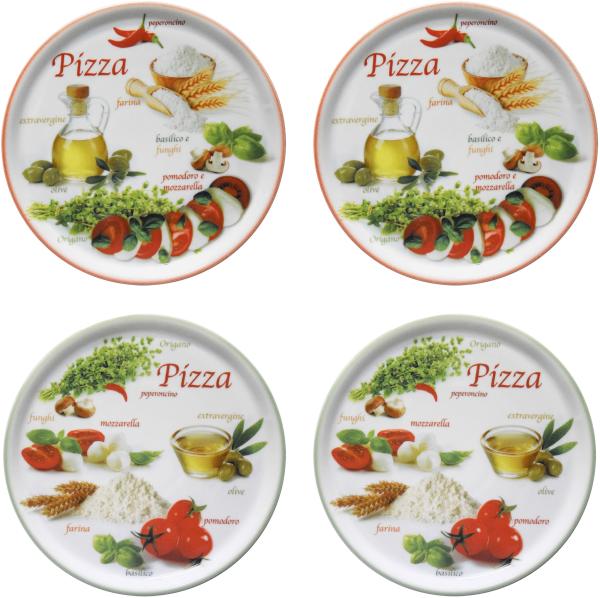 4er Set Pizzateller Napoli Green & Red Ø 32 cm Platte XL-Teller Porzellan