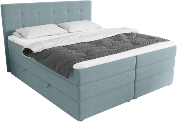99rooms Dante Boxspringbett Strukturstoff INARI Pastellblau Bonell-Federung 180x200 cm Bild 3