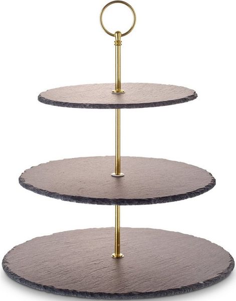 ECHTWERK Etagere Schiefer Etagere, Schiefer, für Gebäck, Obst, Käse und Dessert aus Naturschiefer mit Metallgriff