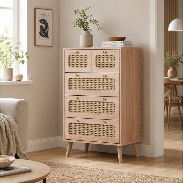 Simurq Kommode Schubladenschrank Kommode aus Rattan (1 St), Sideboard Modernes,Für Wohnzimmer & Schlafzimmer