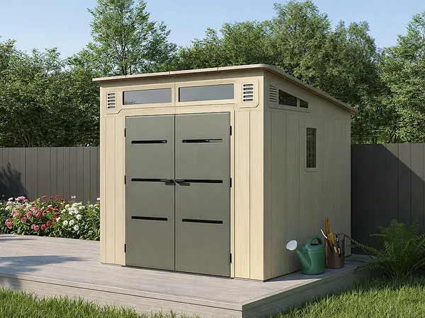 Vente-unique - ANTEVA Gartenhaus Harz GrauBeige - B 237 cm x H 230 cm x L 237 cm