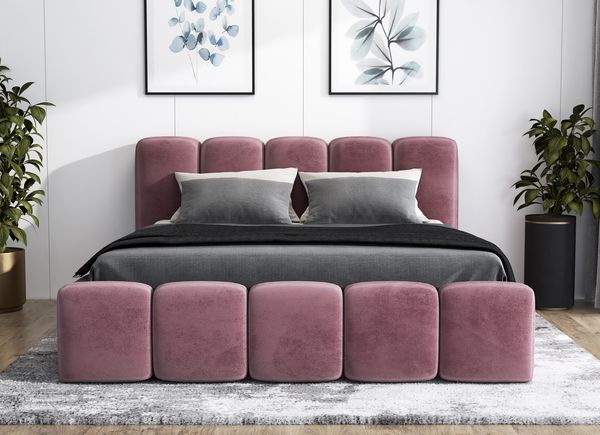 A&J MöbelLand 'Sonic' Polsterbett, Polyester, Rosa, 160 x 200, mit Matratze, mit Lattenrost, mit Bettkasten