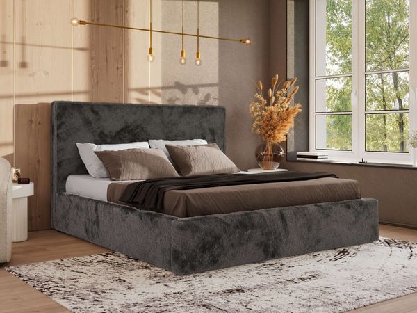 CORIVO CLASSIC Polsterbett mit Bettkasten & Stauraum, Doppelbett, inkl. Lattenrost, Metall-Hebeautomat mit Gasdruckfedern - Dunkelgrau Plüsch