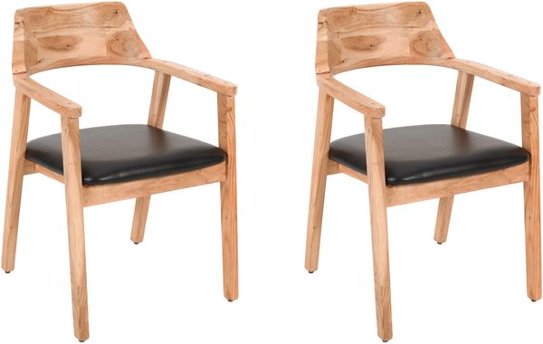 Esszimmerstuhl massive Akazie natur Sitz Echtleder schwarz ANGEL (2er-Set) 140040959